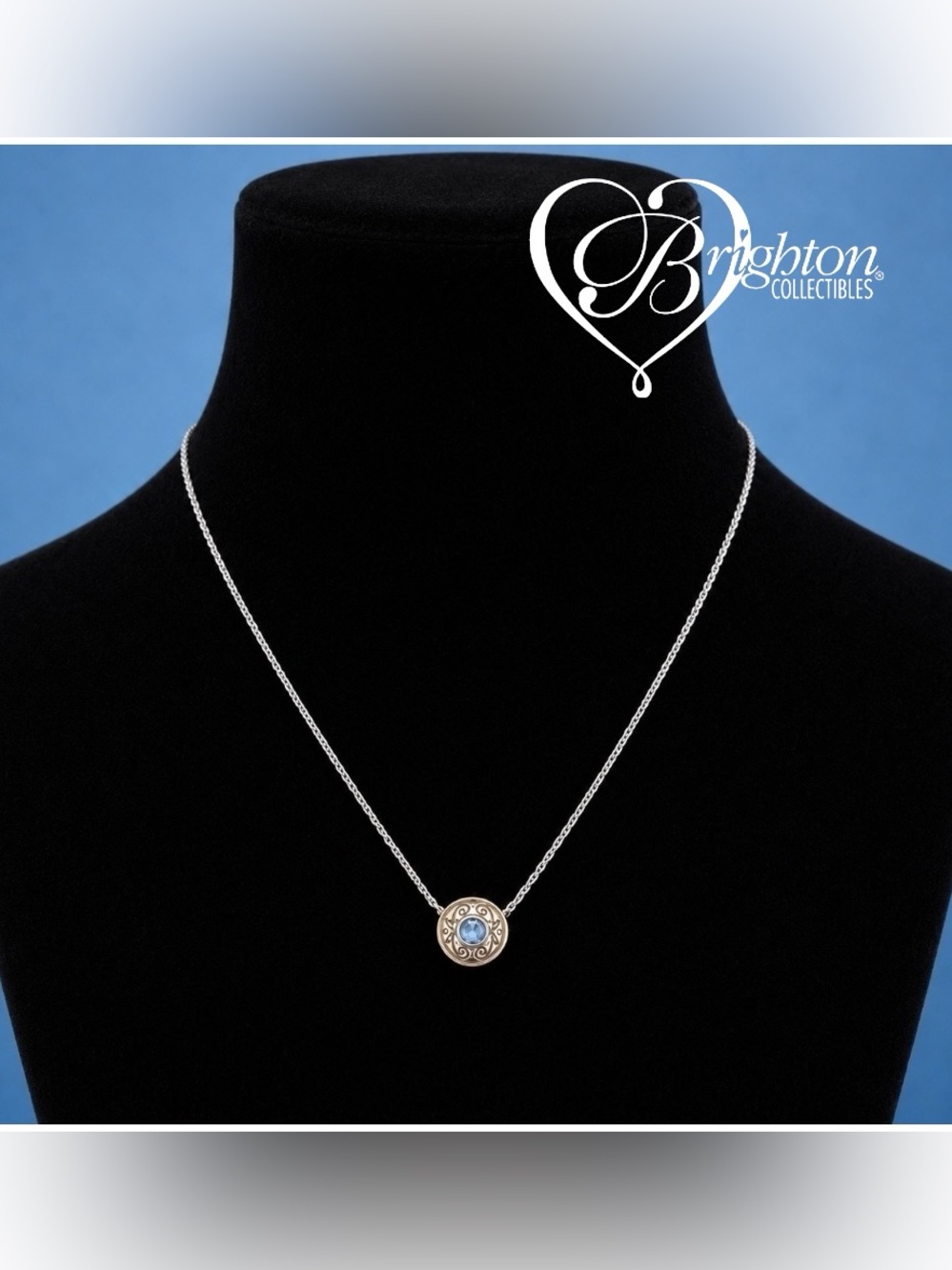 BRIGHTON Collectable Blue Crystal Decorative Bezel Slide Necklace 17"-18.75" L - Picture 11 of 13